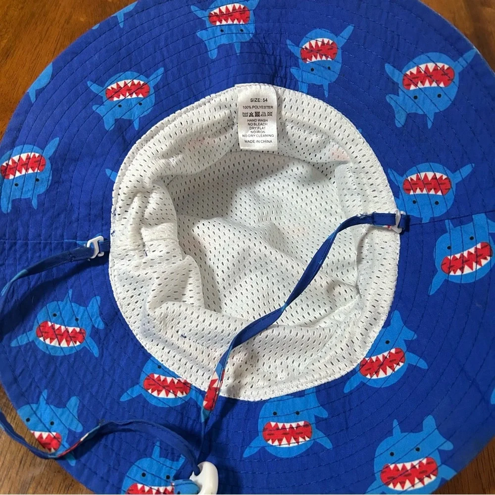 Shark Sun Hat UPF 50 • 3–5T • Adjustable/Removable Strap • Beach & Pool Ready 🦈